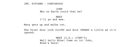An example of screenplay formatting.