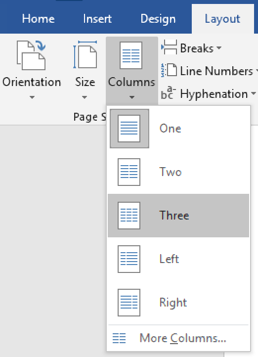 Quick options for basic column formatting.
