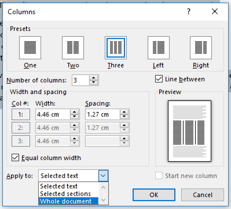 Additional column options.