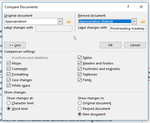 The Compare menu.