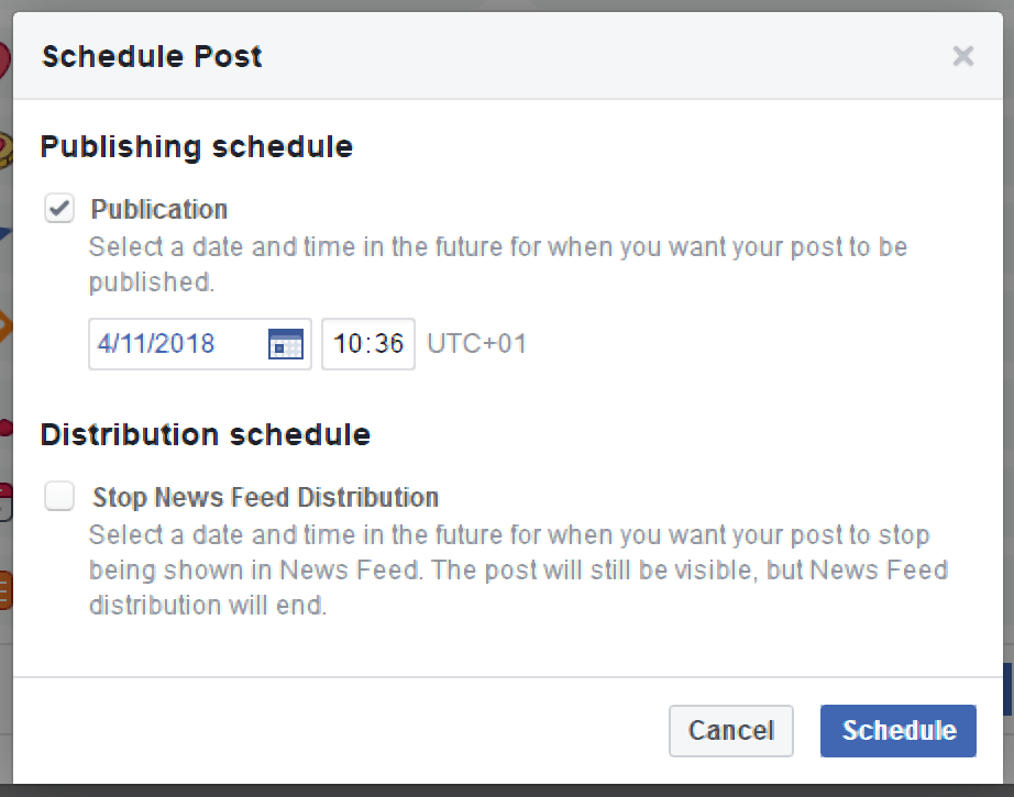 Scheduling a Facebook post.