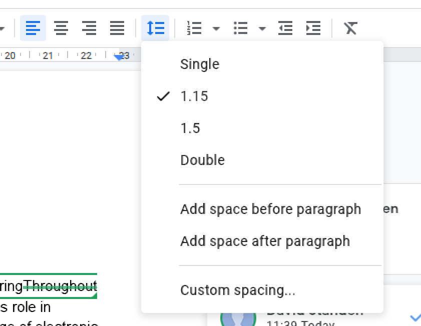 Paragraph spacing options.