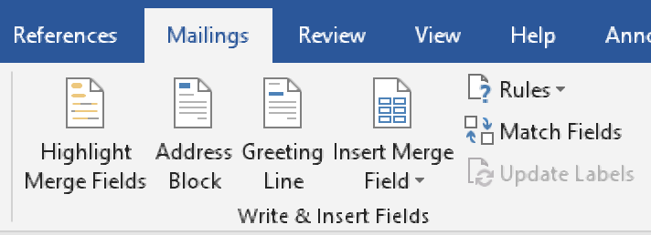 Mail merge field options.