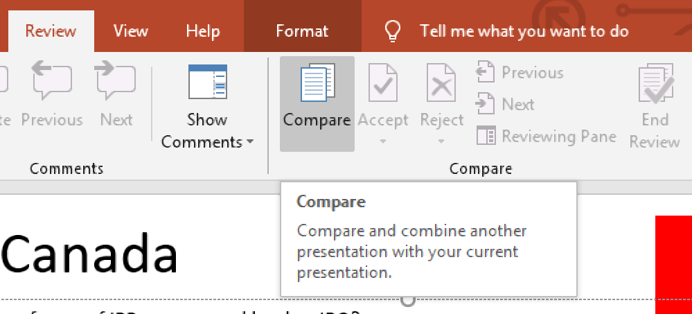 powerpoint compare two presentations