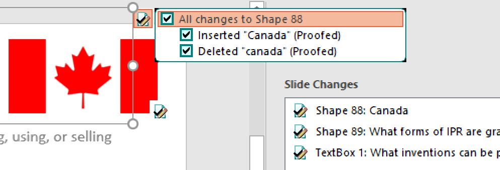 Selected edits in Microsoft PowerPoint