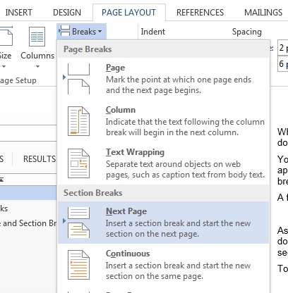 Page and Section Breaks