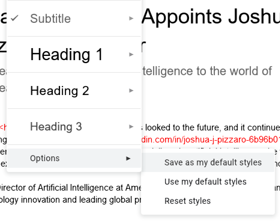 how to edit text styles in google docs