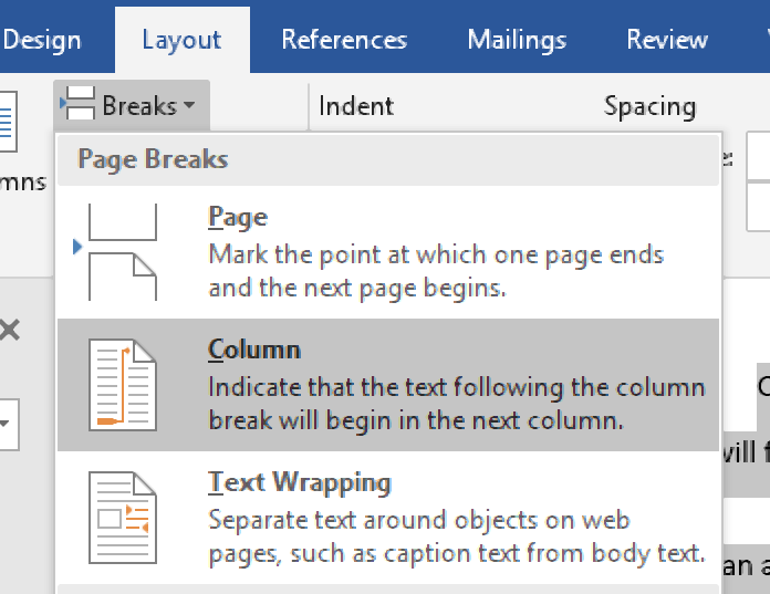 Adding a column break.