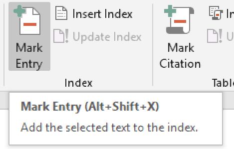 Marking index entries.