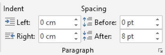 Spacing options in the Layout tab.