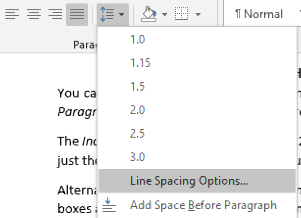 Accessing the Paragraph menu.