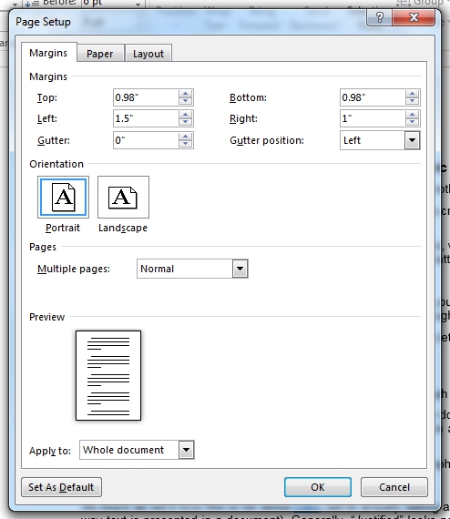 The Page Setup menu.