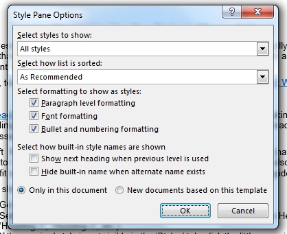 Style pane options.