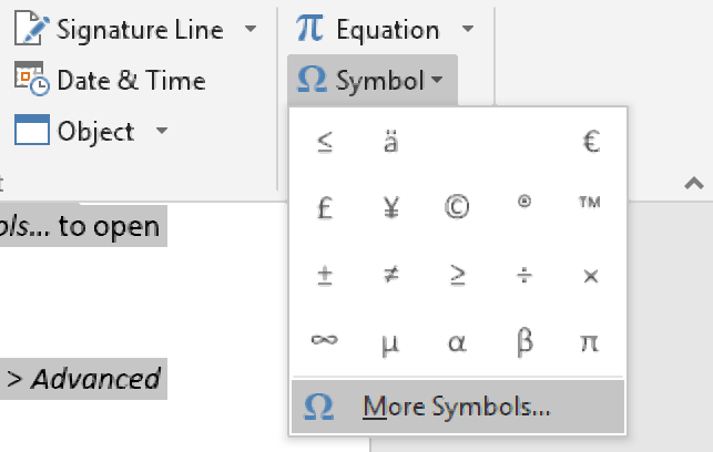 Symbols and Special Characters in Microsoft Word