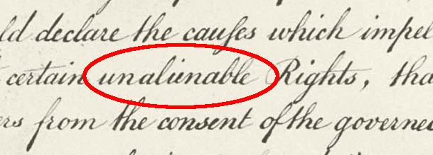'Unalienable' in the Declaration of Independence