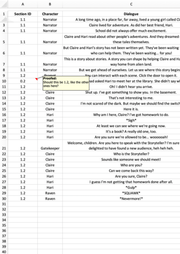 Excel Proofreading Example (After Editing)