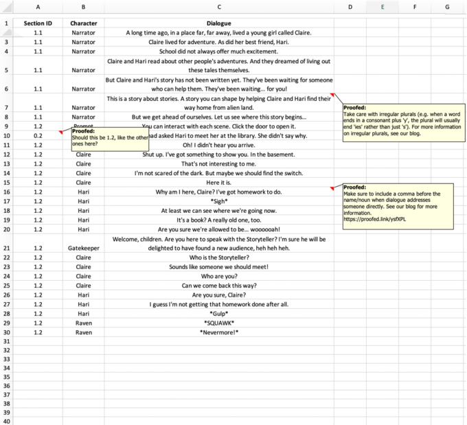 Excel Proofreading Example (After Editing)