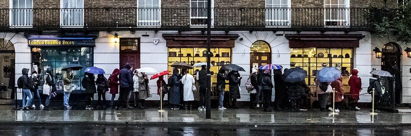 A queue of people.