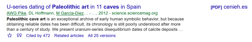 Close-up of a search result in Google Scholar.