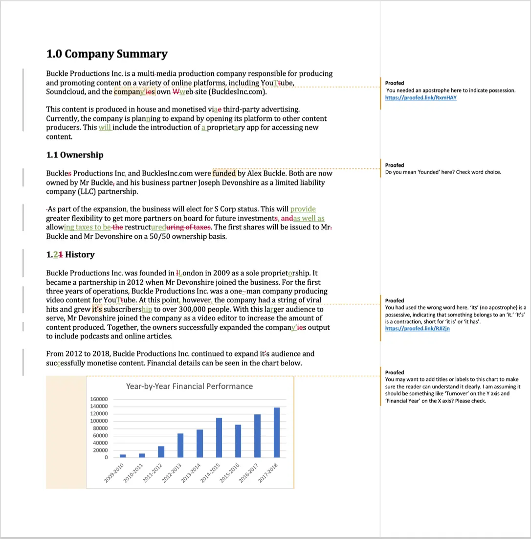 Business Plan Proofreading Example (After Editing)